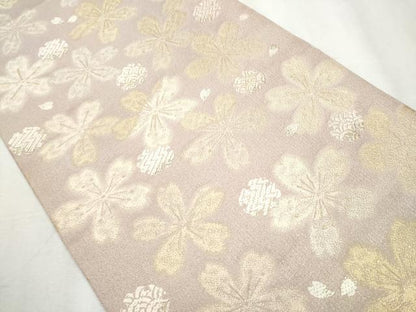 平和屋着物●両面　六通柄袋帯　ぬれぬき　雪輪舞花文　　正絹　逸品　CABB9242hy