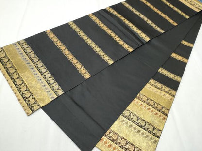 平和屋着物●西陣織　陰山織物謹製　箔屋清兵衛　六通柄袋帯　名物裂間道　黒地　本金箔　正絹　逸品　CABB9250hy