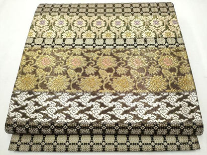 平和屋着物●六通柄袋帯　唐織　牡丹兎に花菱文　金糸　正絹　逸品　CABB9251hy