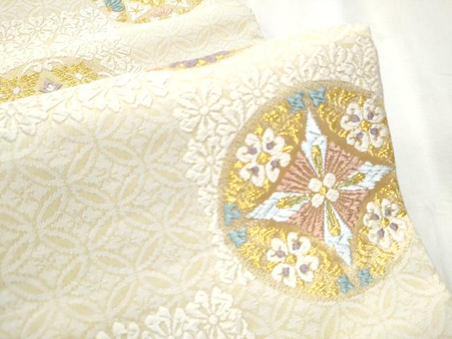 平和屋着物●六通柄袋帯　紀行唐織　花丸文　金糸　正絹　逸品　CABB9259hy 平和屋着物○六通柄袋帯 紀行唐織 花丸文 金糸 正絹 逸品 CABB9259hy