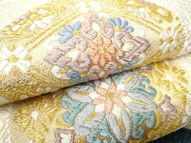 平和屋着物●六通柄袋帯　紀行唐織　花丸文　金糸　正絹　逸品　CABB9259hy 平和屋着物○六通柄袋帯 紀行唐織 花丸文 金糸 正絹 逸品 CABB9259hy