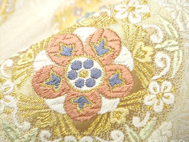 平和屋着物●六通柄袋帯　紀行唐織　花丸文　金糸　正絹　逸品　CABB9259hy 平和屋着物○六通柄袋帯 紀行唐織 花丸文 金糸 正絹 逸品 CABB9259hy