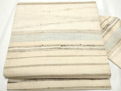 平和屋着物●全通柄　九寸名古屋帯　紬地　横段文　正絹　逸品　CABB9261hy