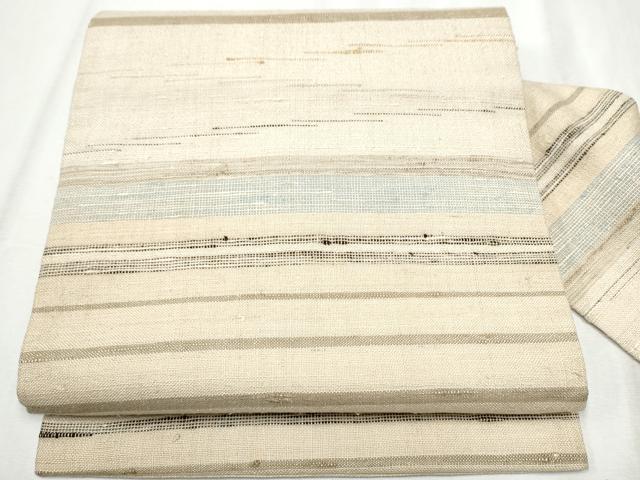 平和屋着物●全通柄　九寸名古屋帯　紬地　横段文　正絹　逸品　CABB9261hy
