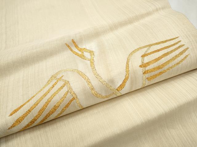 平和屋着物●九寸名古屋帯　鶴　金糸　正絹　逸品　CABB9264hy