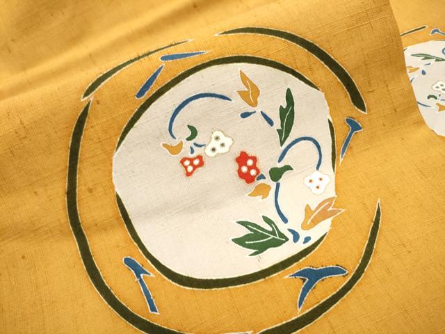 平和屋着物●九寸名古屋帯 紬地 型染め 草花文 金彩 正絹 逸品 CABB9265hy