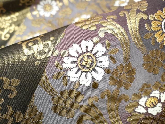 平和屋着物●九寸名古屋帯　切嵌草花文　黒地　金糸　正絹　逸品　CABB9266hy