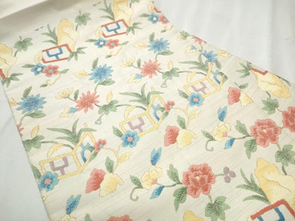 平和屋着物●九寸名古屋帯　幾何学枝花文　金糸　正絹　逸品　CABB9268hy