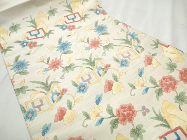 平和屋着物●九寸名古屋帯　幾何学枝花文　金糸　正絹　逸品　CABB9268hy