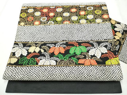 平和屋着物●九寸名古屋帯　唐織　菊桐文　黒地　金糸　正絹　逸品　CABB9269hy