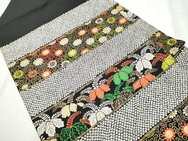平和屋着物●九寸名古屋帯　唐織　菊桐文　黒地　金糸　正絹　逸品　CABB9269hy 平和屋着物○九寸名古屋帯 唐織 菊桐文 黒地 金糸 正絹 逸品