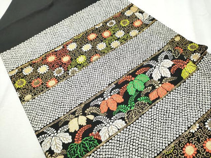 平和屋着物●九寸名古屋帯　唐織　菊桐文　黒地　金糸　正絹　逸品　CABB9269hy