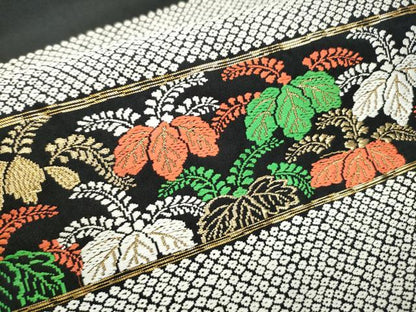 平和屋着物●九寸名古屋帯　唐織　菊桐文　黒地　金糸　正絹　逸品　CABB9269hy