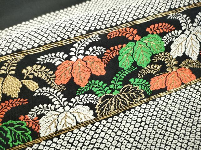 平和屋着物●九寸名古屋帯　唐織　菊桐文　黒地　金糸　正絹　逸品　CABB9269hy