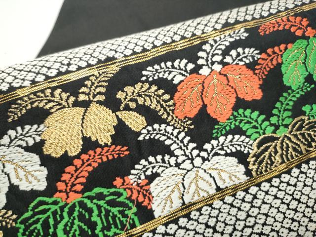 平和屋着物●九寸名古屋帯　唐織　菊桐文　黒地　金糸　正絹　逸品　CABB9269hy 平和屋着物○九寸名古屋帯 唐織 菊桐文 黒地 金糸 正絹 逸品 CABB9269hy