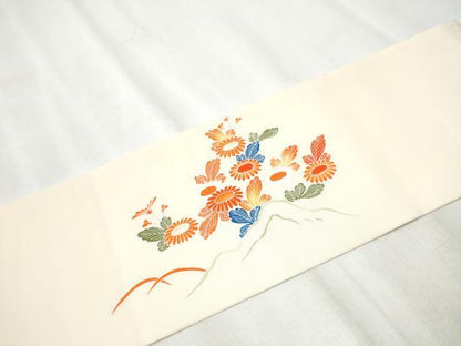 平和屋着物●塩瀬　九寸名古屋帯　友禅　松竹梅　正絹　逸品　CABB9270hy