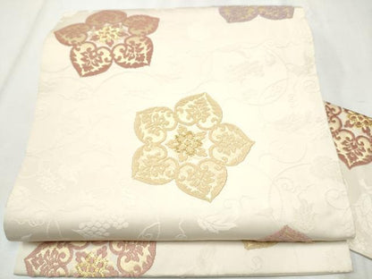 平和屋着物●九寸名古屋帯　唐織　花唐草文　金糸　正絹　逸品　CABB9271hy
