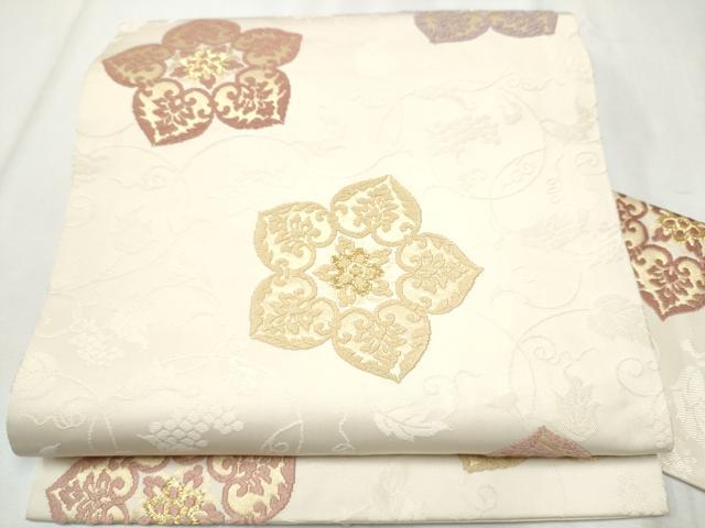 平和屋着物●九寸名古屋帯　唐織　花唐草文　金糸　正絹　逸品　CABB9271hy