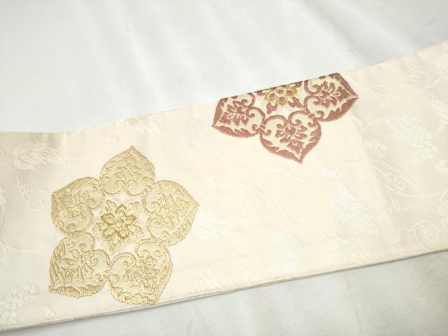 平和屋着物●九寸名古屋帯　唐織　花唐草文　金糸　正絹　逸品　CABB9271hy