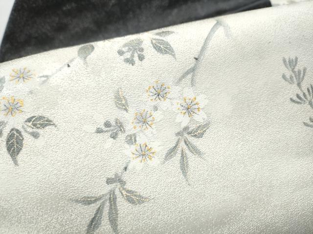 平和屋着物●九寸名古屋帯　つくし　枝桜文　銀通し地　正絹　逸品　CABB9272hy