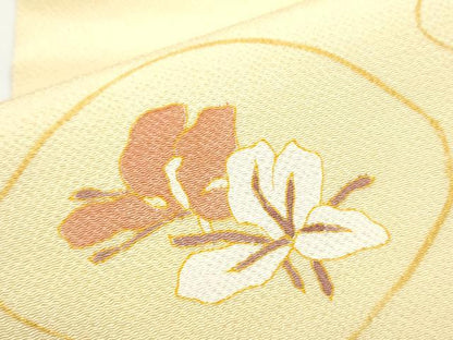 平和屋着物●九寸名古屋帯　舞花文　金彩　鬼しぼ縮緬　正絹　逸品　CABB9273hy
