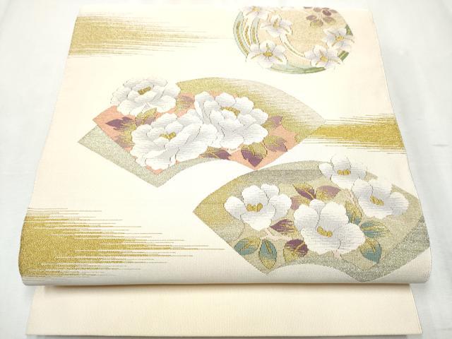 平和屋着物●爪掻き本綴れ　八寸名古屋帯　地紙花文　金糸　正絹　逸品　CABB9274hy