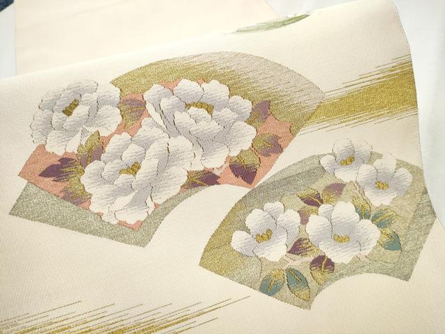 平和屋着物●爪掻き本綴れ　八寸名古屋帯　地紙花文　金糸　正絹　逸品　CABB9274hy