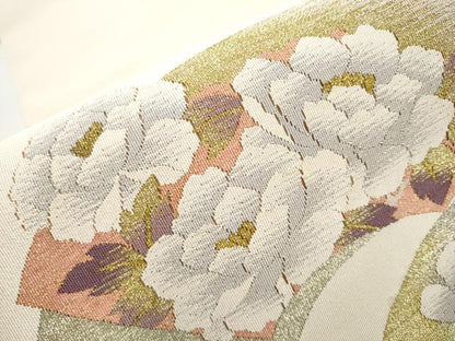 平和屋着物●爪掻き本綴れ　八寸名古屋帯　地紙花文　金糸　正絹　逸品　CABB9274hy