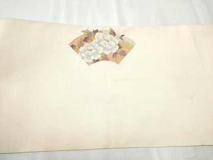 平和屋着物●爪掻き本綴れ　八寸名古屋帯　地紙花文　金糸　正絹　逸品　CABB9274hy