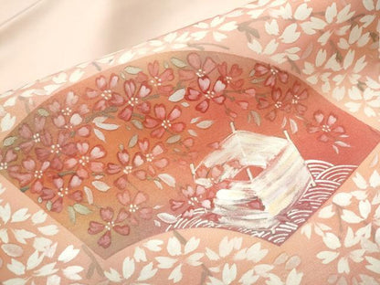平和屋着物●塩瀬　九寸名古屋帯　手描き　地紙枝桜文　金彩　正絹　逸品　CABB9277hy