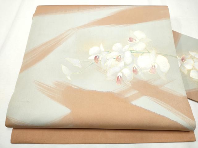 平和屋着物●塩瀬　九寸名古屋帯　枝花文　金銀彩　正絹　逸品　CABB9278hy