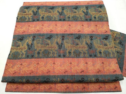平和屋着物●全通柄　九寸名古屋　動物横段文　正絹　逸品　CABB9279hy