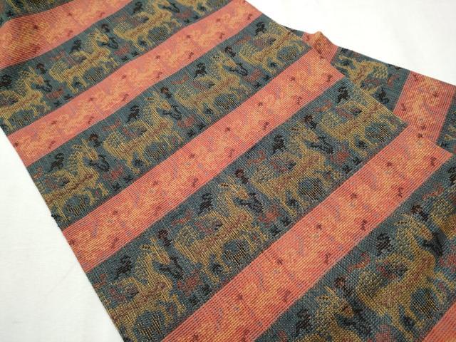 平和屋着物●全通柄　九寸名古屋　動物横段文　正絹　逸品　CABB9279hy