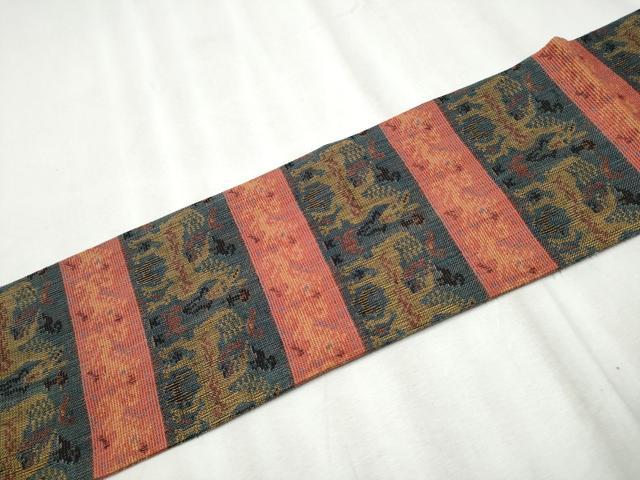 平和屋着物●全通柄　九寸名古屋　動物横段文　正絹　逸品　CABB9279hy 平和屋着物○全通柄 九寸名古屋 動物横段文 正絹 逸品