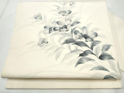 平和屋着物●塩瀬　九寸開き名古屋帯　作家物　枝葉文　正絹　逸品　CABB9283hy