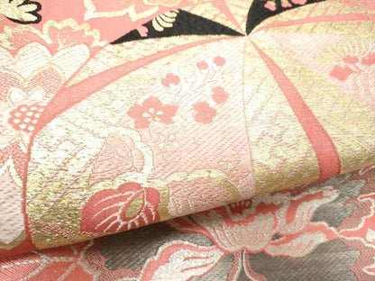 平和屋着物●アンティーク　大正ロマン　九寸名古屋帯　花毬文　金糸　正絹　逸品　CABB9289hy