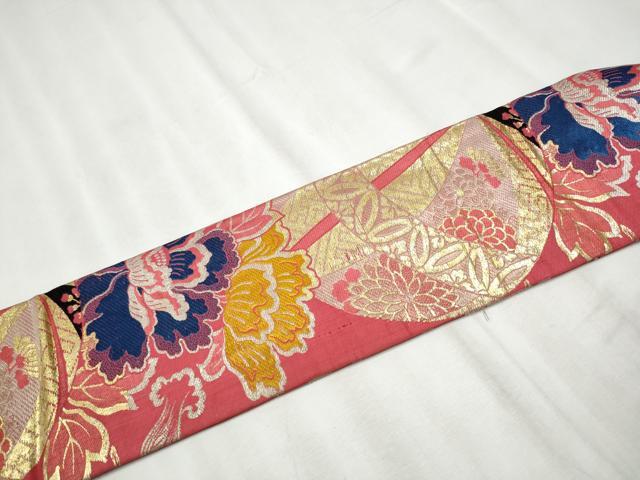 平和屋着物●アンティーク　大正ロマン　九寸名古屋帯　花毬文　金糸　正絹　逸品　CABB9289hy 平和屋着物○アンティーク 大正ロマン 九寸名古屋帯 花毬文 金糸 正絹