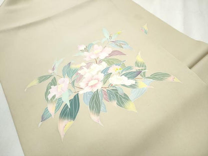 平和屋着物●塩瀬　九寸名古屋帯　友禅　作家物　枝花文　正絹　逸品　CABB9292hy