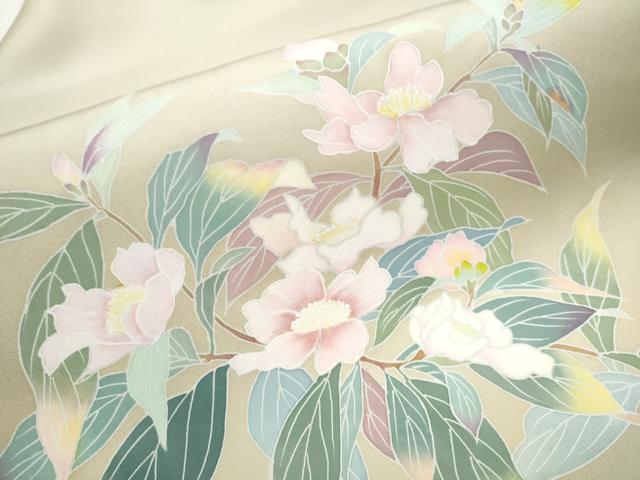 平和屋着物●塩瀬　九寸名古屋帯　友禅　作家物　枝花文　正絹　逸品　CABB9292hy