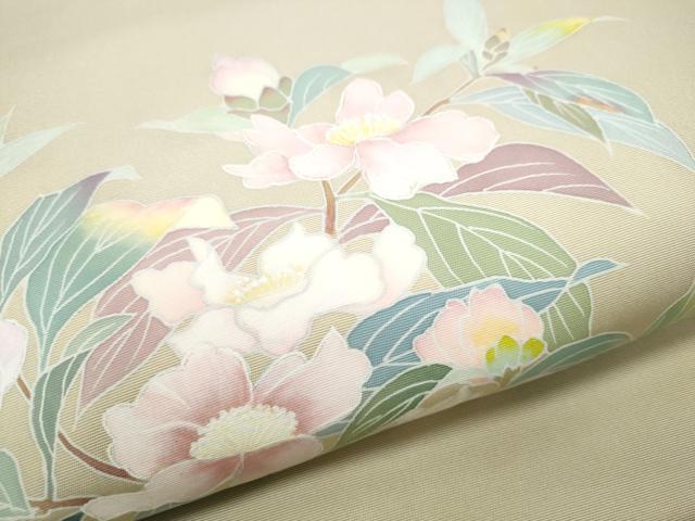 平和屋着物●塩瀬　九寸名古屋帯　友禅　作家物　枝花文　正絹　逸品　CABB9292hy