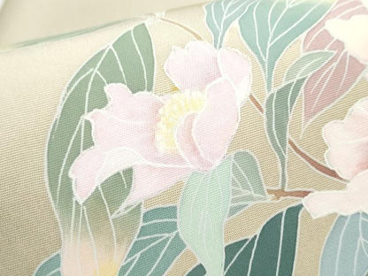 平和屋着物●塩瀬　九寸名古屋帯　友禅　作家物　枝花文　正絹　逸品　CABB9292hy