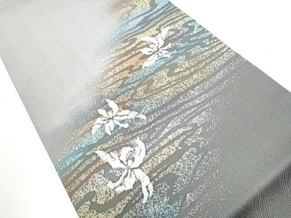 平和屋着物●九寸名古屋帯　舞花文　金彩　正絹　逸品　CABB9293hy