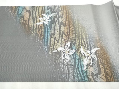 平和屋着物●九寸名古屋帯　舞花文　金彩　正絹　逸品　CABB9293hy