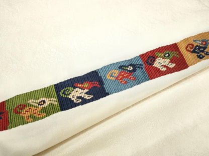 平和屋着物●九寸名古屋帯　動物横段文　正絹　逸品　CABB9294hy