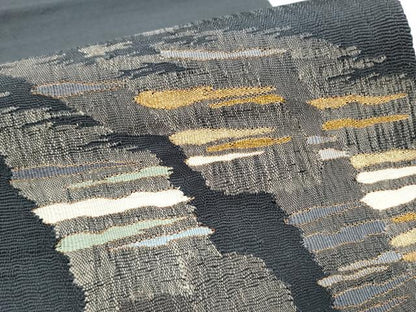 平和屋着物●八寸名古屋帯　紬地　すくい織　霞文　金糸　正絹　逸品　CABB9296hy