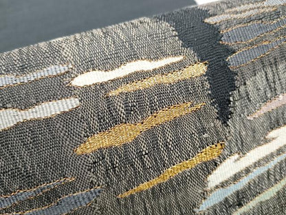 平和屋着物●八寸名古屋帯　紬地　すくい織　霞文　金糸　正絹　逸品　CABB9296hy