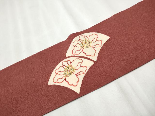 平和屋着物●九寸名古屋帯　型染め　舞花文　鬼しぼ縮緬　正絹　逸品　CABB9297hy