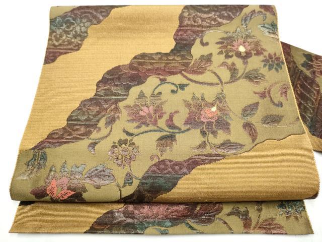 平和屋着物●本場筑前博多織 八寸名古屋帯 更紗花唐草文 金糸 正絹 逸品 CABB9299hy