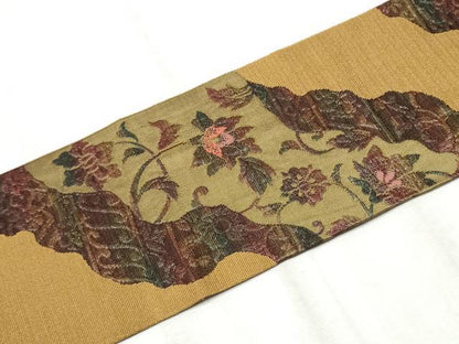 平和屋着物●本場筑前博多織 八寸名古屋帯 更紗花唐草文 金糸 正絹 逸品 CABB9299hy