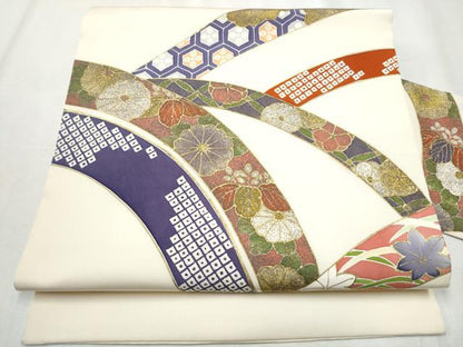 平和屋着物●塩瀬　九寸名古屋帯　熨斗草花文　金彩　正絹　逸品　CABB9300hy